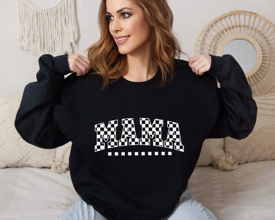 Mama Sweatshirt, Checkered Retro Mama Sweatshirt