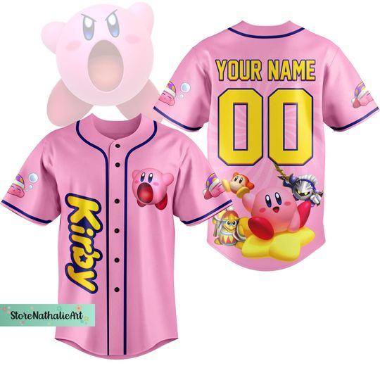 Cute Kirby Jersey, Funny Kirby Jersey Shirt, Kirby Game Baseball Jersey