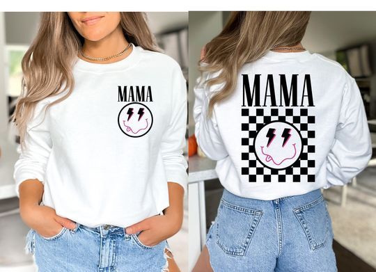 Checkered Mama Happy Face Double Sided Sweatshirt