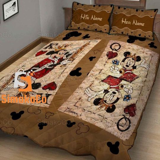 Mickey And Minnie Quilt Bed Set, Mickey Minnie Quilt, Mickey Minnie Quilt Set