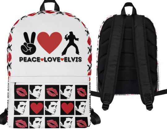 Peace Love Elvis Backpack, Elvis Presley Bag, Rock and Roll Backpack