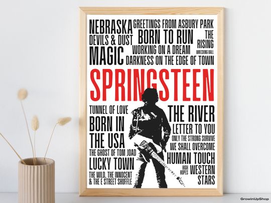 Bruce Springsteen Albums Poster, Vintage Rock Music Wall Art