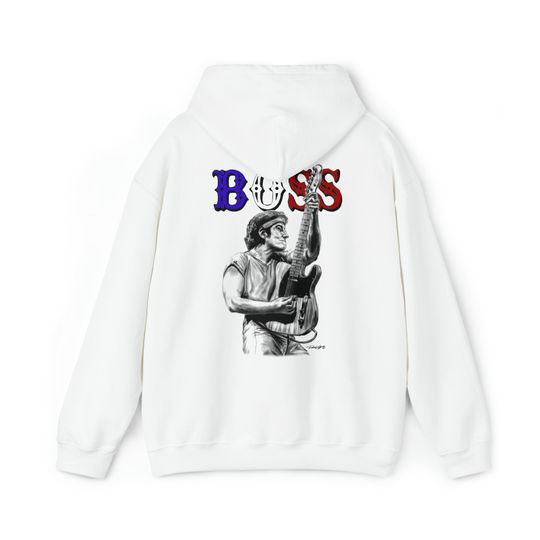 Unisex Heavy Blend Hooded Sweatshirt - Bruce Springsteen the Boss Born in the USA Original Celebrity Music Artwork from Dantel Art