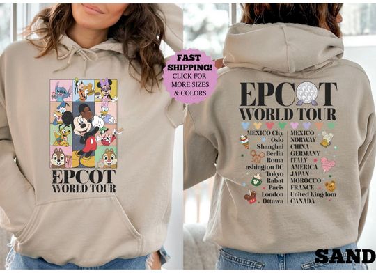 Disney Epcot World Tour Sweatshirt, Back and Front Mickey Friends Epcot World Tour Hoodie, Drinking Around the World, Family Vacation Shirt
