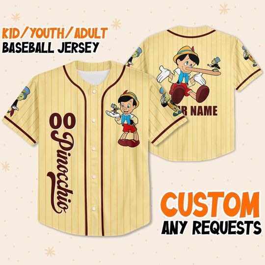 Personalized Disney Pinocchio Stripe Brown Baseball Jersey