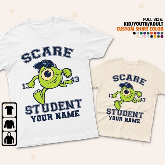 Personalized Monsters Inc Scare Student Mike Disney Shirt, Disney Family Matching Shirt