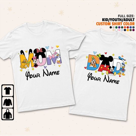 Personalized Disney Friends Dad And Mom Mickey Friends Disney Shirt, Disney Family Matching Shirt