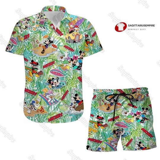 Mickey Hawaiian Shirt And Shorts, Mickey Button Shirt,
