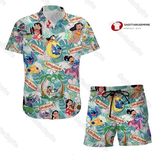 Stitch Hawaiian Shirt And Shorts, Stitch Button Shirt