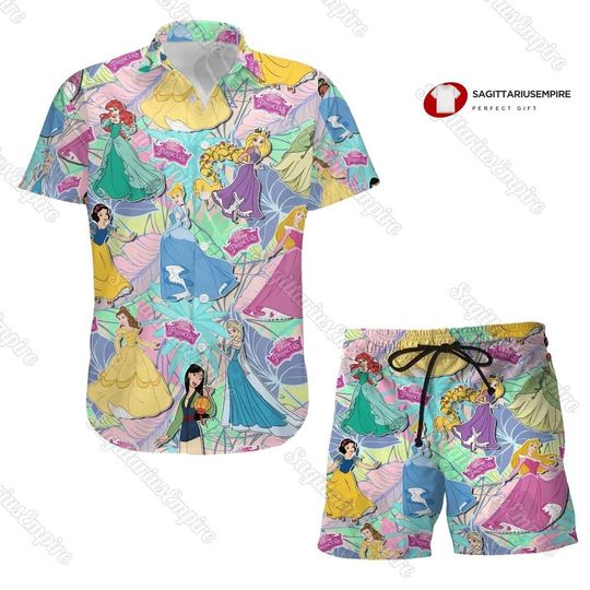 Disney Princess Button Shirt And Beach Shorts