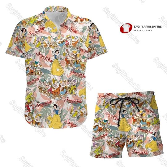 Snow White Hawaiian Shirt And Beach Shorts