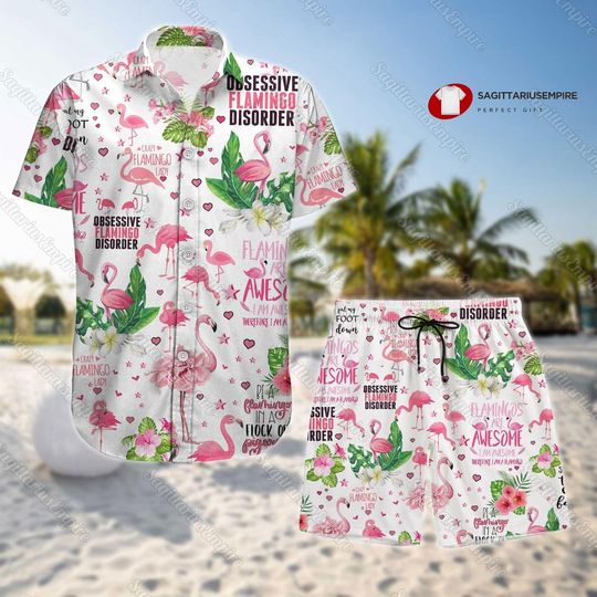 Flamingo Button Shirt And Shorts, Flamingo Shirt