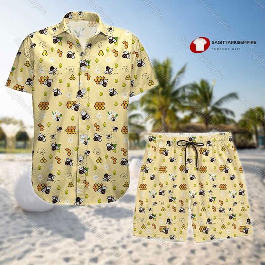 Bee Button Shirt And Shorts, Bee Shirt, Bee Swim Shorts