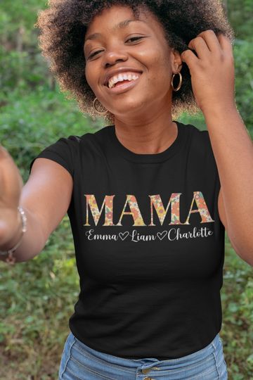 Mama Floral T-shirt, Retro Mama Shirt, Custom Kid's Names