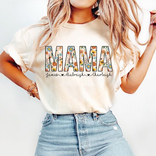 Mama Floral Shirt, Personalized Mom Shirt With Kids Names