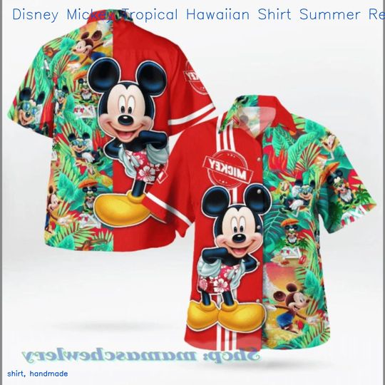 Disney Mickey Tropical Hawaiian Shirt Summer Red Aloha Shirt