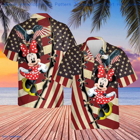 Minnie American Flag Pattern 3D Hawaiian Shirt Summer Aloha Shirt