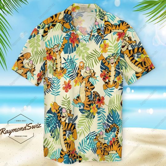 Tigger Button Shirt, Tigger Hawaiian Shirt, Winnie The Pooh Shirt