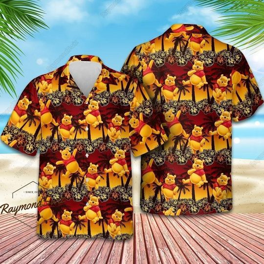 Pooh Hawaiian Shirt, Pooh Summer Shirt, Pooh Bear Vacation Shirt