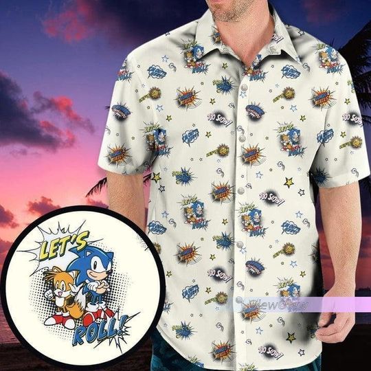 Sonic Hawaiian Shirt, Sonic Button Shirt, Summer Beach Shirt