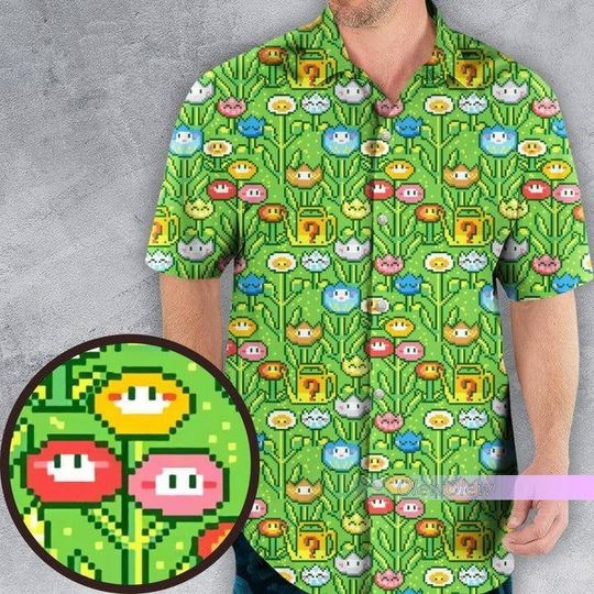 8Bit Flower Garden Super Mario Pattern Hawaiian Shirt