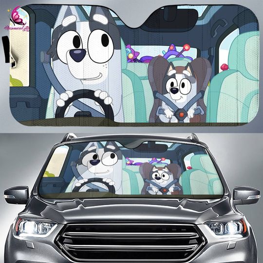 BlueyDad Family Car Sunshade, BlueyDad Muffin and Trixie Auto Sunshade Car
