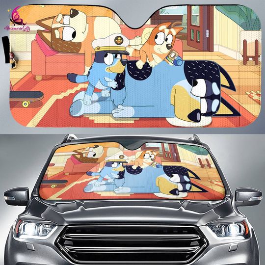 BlueyDad Family Auto Sunshade Car, Blue Dog Car Sunshade
