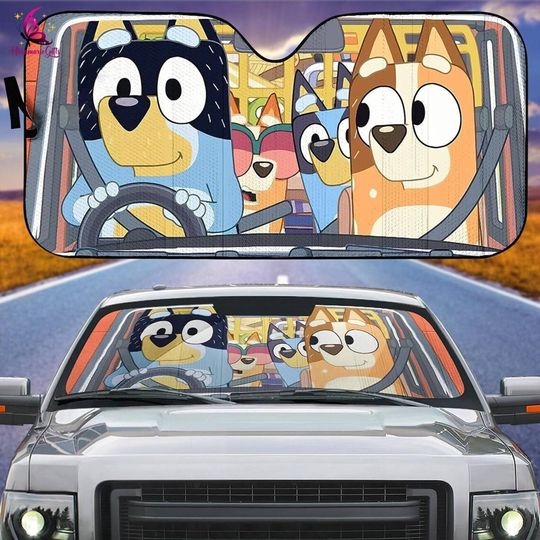 BlueyDad Family Car Sunshade, Cartoon Car Sunshade, BlueyDad Car Sunshade