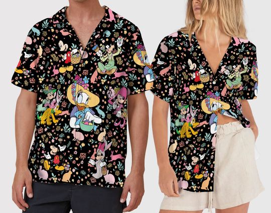 Disney Easter Hawaiian Shirt, Mickey and Friends Bunny Ears Hawaiian