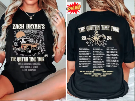 Zach Bryan Tour 2024  Quittin Time Double Sided T-shirt