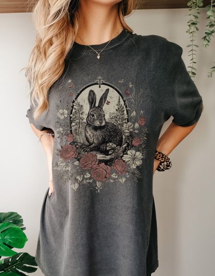 Whimsical Vintage Victorian Woodland Rabbit Tshirt, Old Nature Tree Shirt