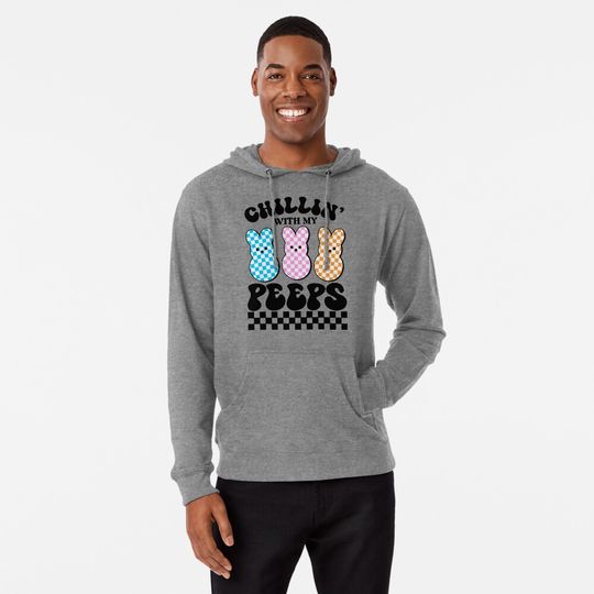 Chilling with my peeps Retro Checkered Patterns Lightweight Hoodie