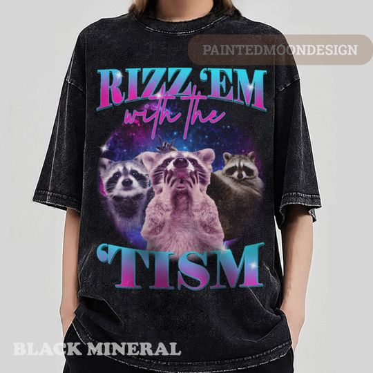Rizz Em With The Tism Funny Shirt, Vintage Raccoon Bootleg Shirt