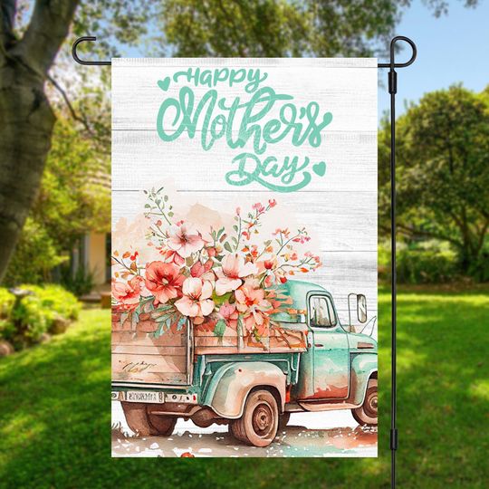 Garden Flag Sublimation Design, Vintage Floral Truck, Happy Mother's Day