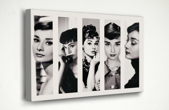 Audrey Hepburn Canvas Wall Art, Audrey Hepburn Black and White Canvas Wall Decor