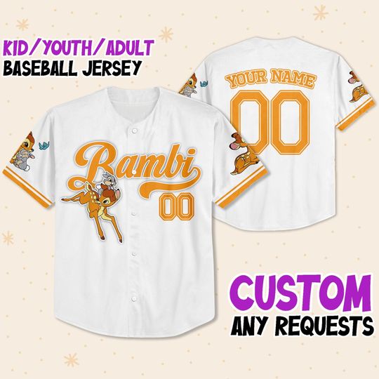 Personalized Disney Bambi Simple White Baseball Jersey
