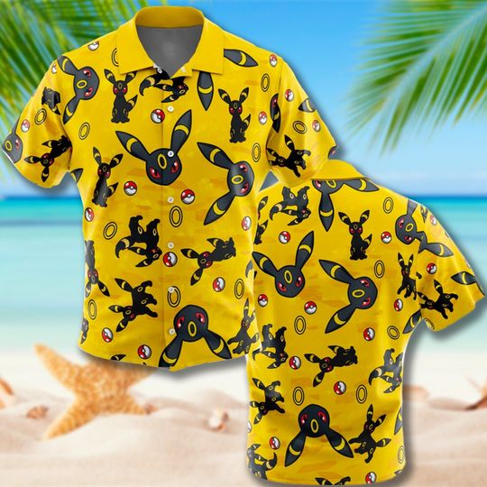 Yellow Monster Evo Shirt, Pocket Monster Animation Hawaii Summer Vacation Shirt