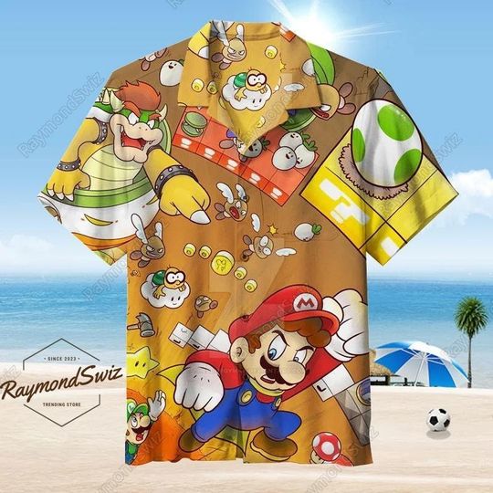 Super Mario Hawaiian Shirt, Mario Button Shirt, Super Mario Summer Shirt