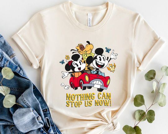 Nothing Can Stop Us Now Mickey & Minnie Pluto Runaway Railway Shirt Mickey Minnie Pluto Drive Car T-Shirts Great Gift Ideas Men Women