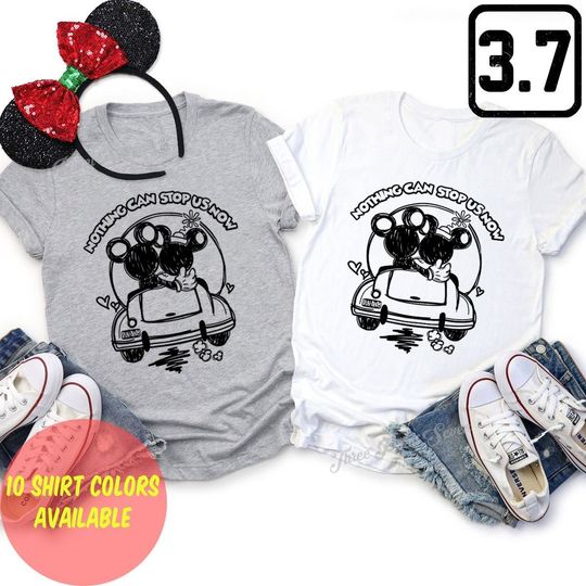 Mickey and Minnie Runaway Railway Shirt, Nothing Can Stop Us Now, Matching Shirts, Valentine Gift, Couple - Newlyweds Shirts - E0032