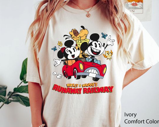 Retro Mickey & Minnie's Runaway Railway Comfort Colors T-shirt, Mickey Minnie Pluto Dog Chuuby Disney Shirt, Disney World Disneyland Trip