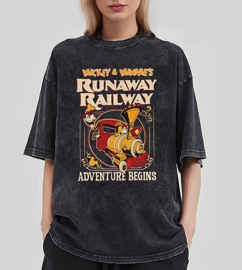 Retro Mickey And Minnie's Runaway Railway Comfort Colors Shirt, Disney Washed T-shirt, Walt Disney World, Family Vacation, Disneyland Trip