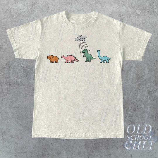 Dinosaur Ufo Retro T-Shirt, Dinisaur Vintage Tatt0o Style Shirt