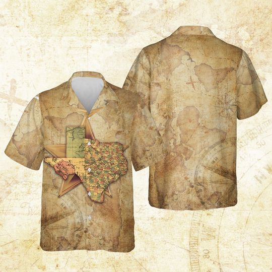 Texas Map Hawaiian Shirt, Texas Vintage Map Hawaiian Shirt