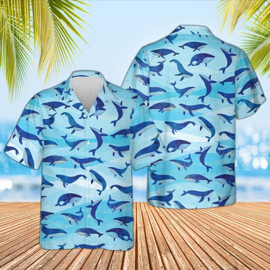 Whale Water Color Hawaiian Shirt, Ocean Fish Summer Shirt, Whale Lover Shirt
