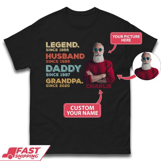 Personalised Your Photo & Text T-shirt Custom Printed Picture Legendary Gift