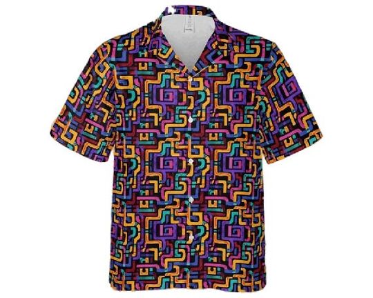 Colorful Geometric Pattern 90s Inspired Pocket Hawaiian Shirt