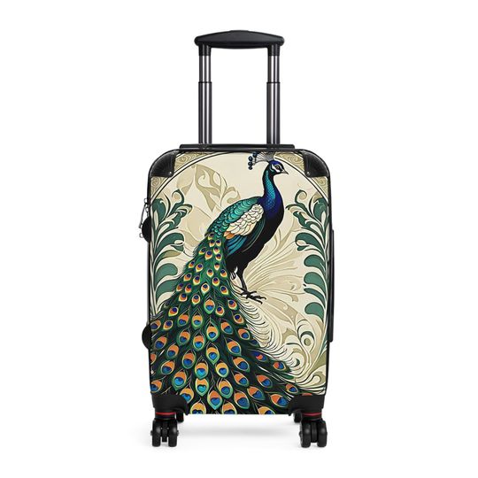 Art Deco Peacock Suitcase, Vacation Suitcase