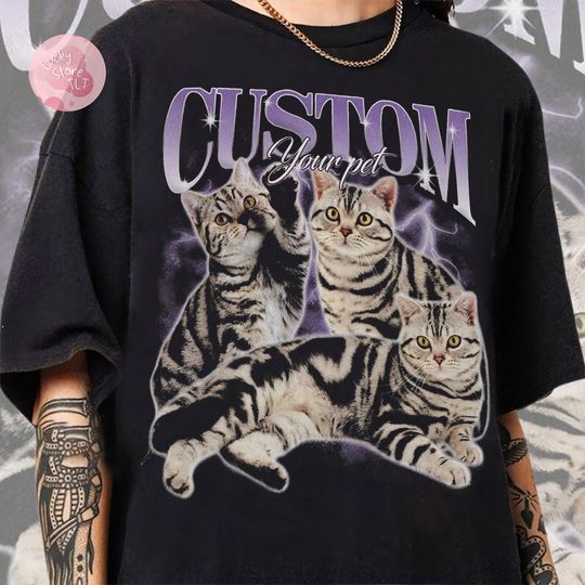 Custom Pet Bootleg Shirt, Custom Retro Cat Bootleg Shirt,Custom Photo Shirt