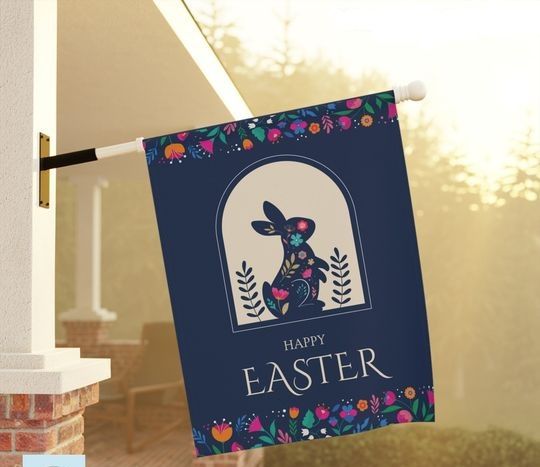 Happy Easter Bunny House Flag, Easter Day Decorations
